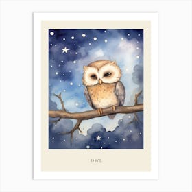 Baby Owl 2 Sleeping In The Clouds Nursery Poster Art Print