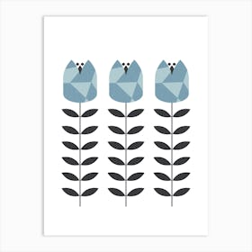 Scandi Flower Print Blue Art Print