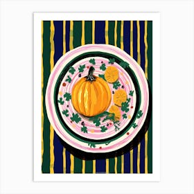 A Plate Of Pumpkins, Autumn Food Illustration Top View 60 Póster