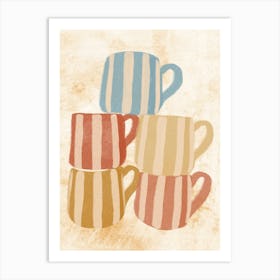 Colorful naive drawing, cups of coffee light Art Print