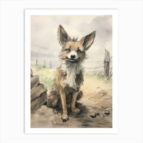 Storybook Animal Watercolour Coyote 3 Art Print