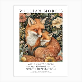 William Morris Print Fox And Cub Portrait Valentines Mothers Day Gift Flowers Art Print
