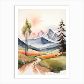 Tranquil Mountains In Minimalist Watercolor Vertical Composition 55 Art Print