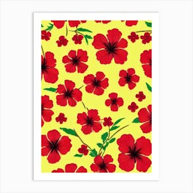 Hibiscus 2 Repeat Retro Flower Art Print