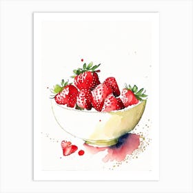 Bowl Of Strawberries, Fruit, Minimalist Watercolour 1 Art Print