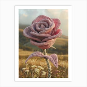 Pink Rose Knitted In Crochet 3 Art Print