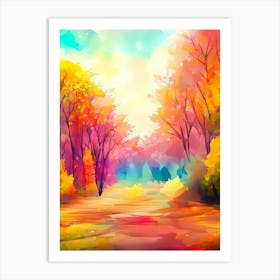 Watercolor Autumn Forest Art Print