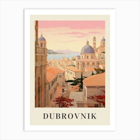 Dubrovnik Croatia 2 Vintage Pink Travel Illustration Poster Art Print