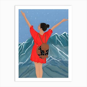 Girl Standing On A Mountain Art Print