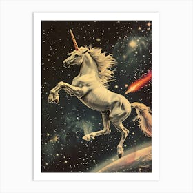 Unicorn In Space Retro Collage Art Print