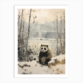 Vintage Winter Animal Painting Raccoon 3 Art Print