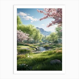 A Peak Into A Vibrant And Lush Park The Vivid Greens Of Spring Foliage Captured In A Soft Blur Add 2 Art Print