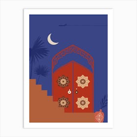 Ramadan Door. Boho, Boho decor: Egypt, Morocco night poster. Moon Art Print