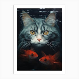 Cat And Koi Art Print