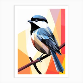 Colourful Geometric Bird Carolina Chickadee 1 Art Print