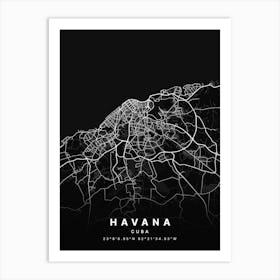 Havana Cuba Black Map Art Print