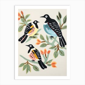 Folk Style Bird Painting Magpie 3 Art Print