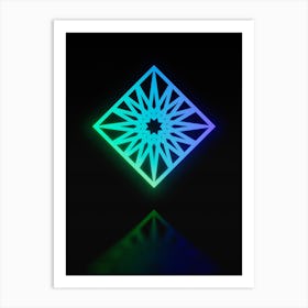 Neon Blue and Green Abstract Geometric Glyph on Black n.0357 Art Print