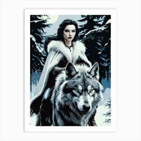 Woman And Wolf Art Print