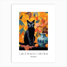 Cats & Flowers Collection Bluebell Flower Vase And A Cat, A Painting In The Style Of Matisse 0 Art Print