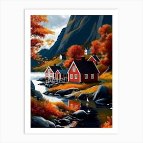 Autumn Houses By The Lake Art Print