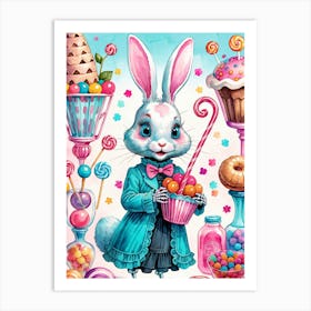 Cute Skeleton Rabbit With Candies Painting (25) Art Print
