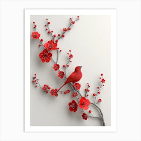 Red Bird On A Branch Art Print