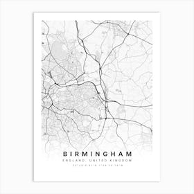 Birmingham England White Map Art Print