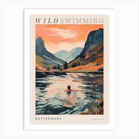Wild Swimming At Buttermere Cumbria 2 Poster Art Print