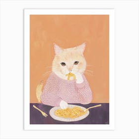 Tan Cat Pasta Lover Folk Illustration 4 Art Print