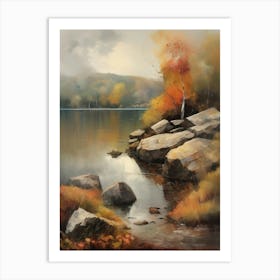 Forest Lake, Autumn Lake, Vintage Oil Painting, Farmhouse Wall Decorations, Antique Landscape, Vintage Landscape Oil Painting.8 3 Art Print