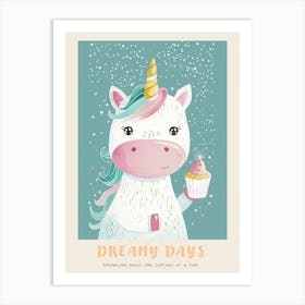Cute Storybook Style Unicorn With A Cupcake Poster Art Print