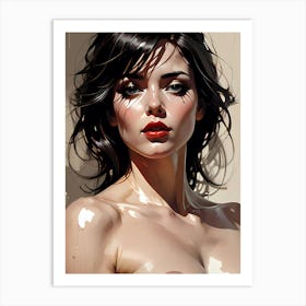 Reflections of Emotion: Realistic Portrait Of A nude Woman Art Print