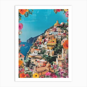 Positano   Floral Retro Collage Style 1 Art Print