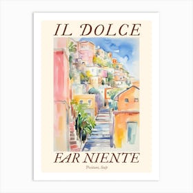 Il Dolce Far Niente Positano, Italy Watercolour Streets 4 Poster Art Print