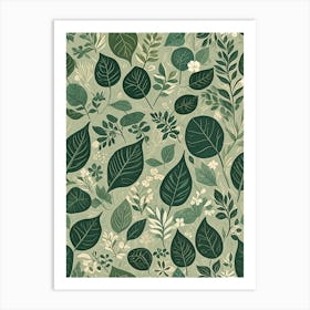 Pattern With Green Leaves Art Print