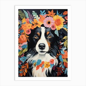 Border Collie Portrait With A Flower Crown, Matisse Painting Style 4 Art Print