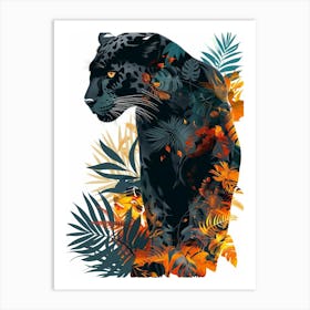 Double Exposure Realistic Black Panther With Jungle 10 Art Print