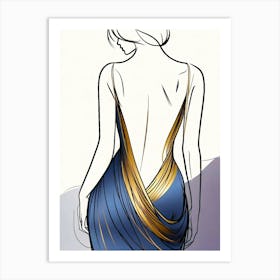 Back View Of A Woman In A Blue Dress Art Print