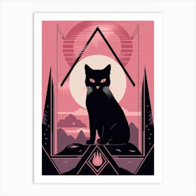 The Hermit Tarot Card, Black Cat In Pink 1 Art Print