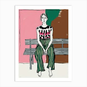 Woman Sitting On A Bench 2 Art Print