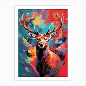 Vivid Red Deer Art Print