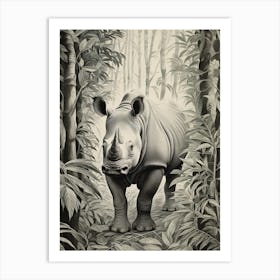 Black & White Illustration Of A Rhino Art Print