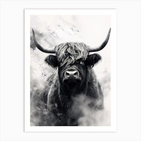 Black & White Illustration Of Highland Bull Art Print