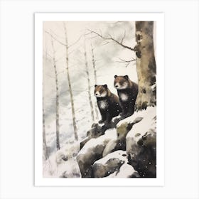 Winter Watercolour Marten 3 Art Print