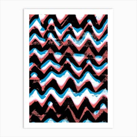 Blue And Red Zigzags Art Print