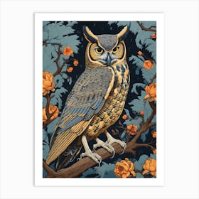 Vintage Bird Linocut Great Horned Owl 4 Art Print