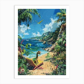 Dinosaur On A Sun Lounger On The Beach 3 Art Print