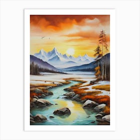 The nature of sunset, river and winter.6 Art Print