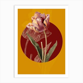 Vintage Botanical Tulip Tulipa Culta on Circle Red on Yellow n.0203 Art Print